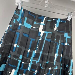 Express Design Studio‎ Pleated Midi Skirt Womens 0 Black Blue Abstract Artsy
